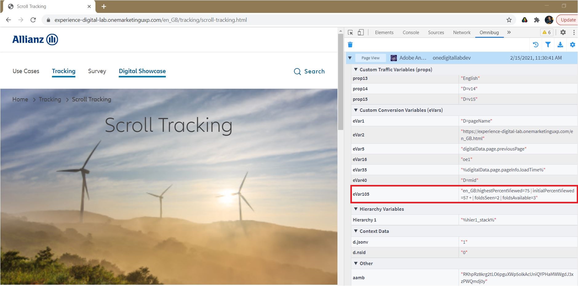 Scroll Tracking Example